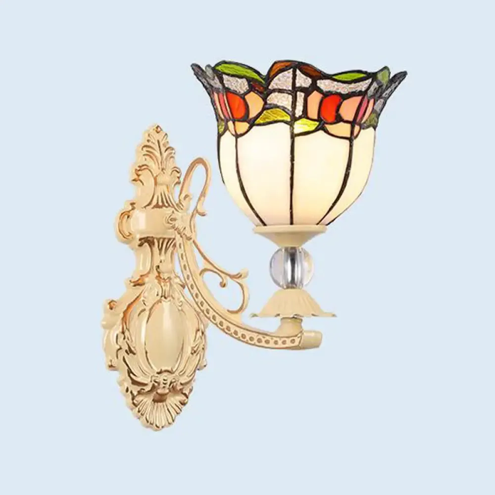 1-Light Mediterranean Wall Mounted Outdoor Lamp - Cut Glass White/Red/Pink Sconce