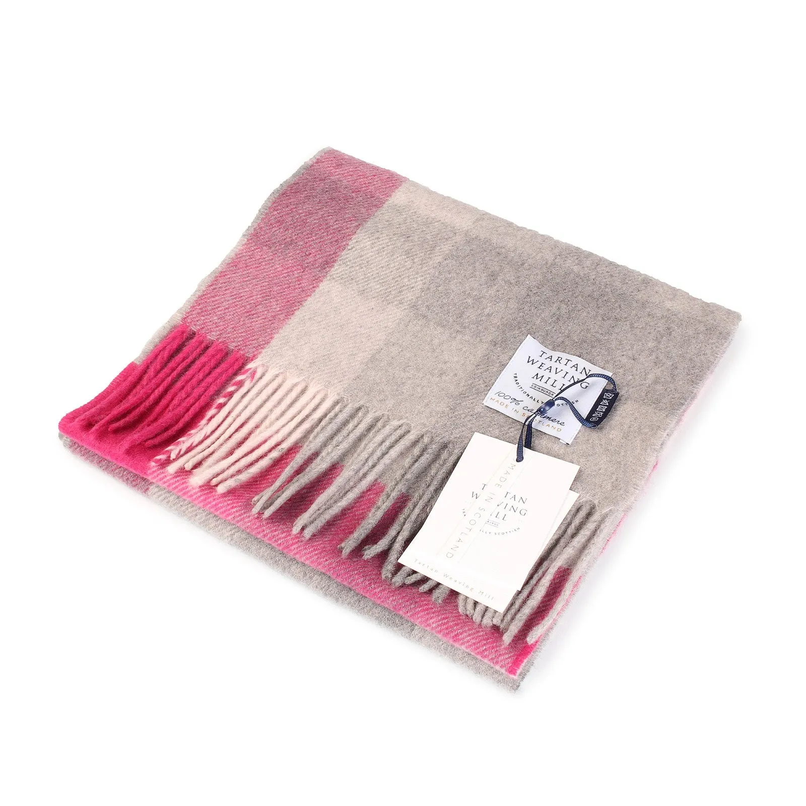 100% Cashmere Scarf Made In Scotland Cubes Pink