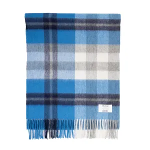 100% Cashmere Wide Tartan Scarf Scots Check – Kintyre Blue/Pewter