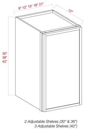 30" High Single Door Wall Cabinet - Shaker Slim