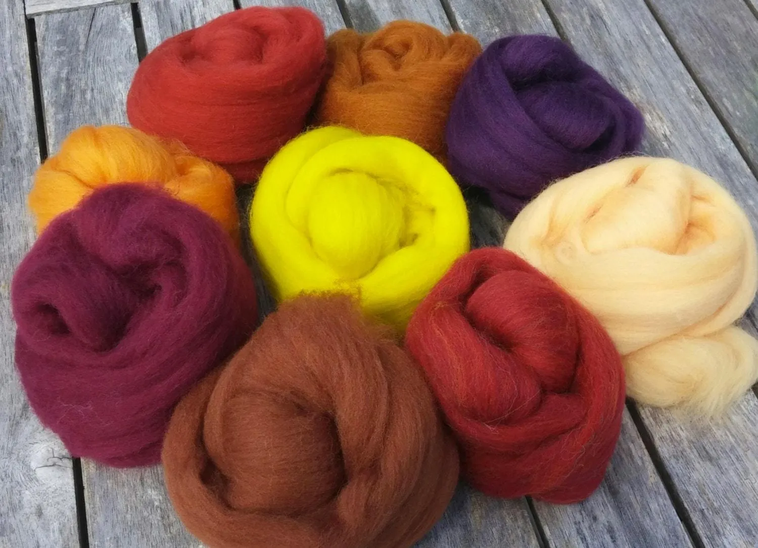 4 oz Autumn Fall 9 color Merino Wool top Sampler Pack - Spin, Felt, Crafts Fast Shipping, Wool Mix, Mixed color wool