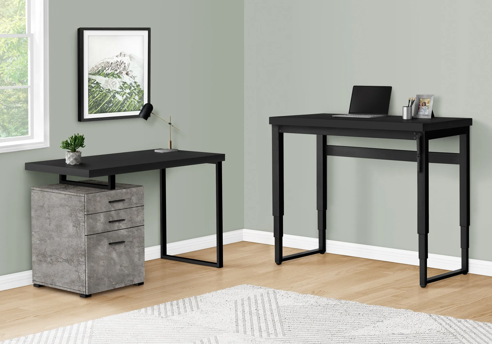 47" Adjustable Height Black Home Office Desk