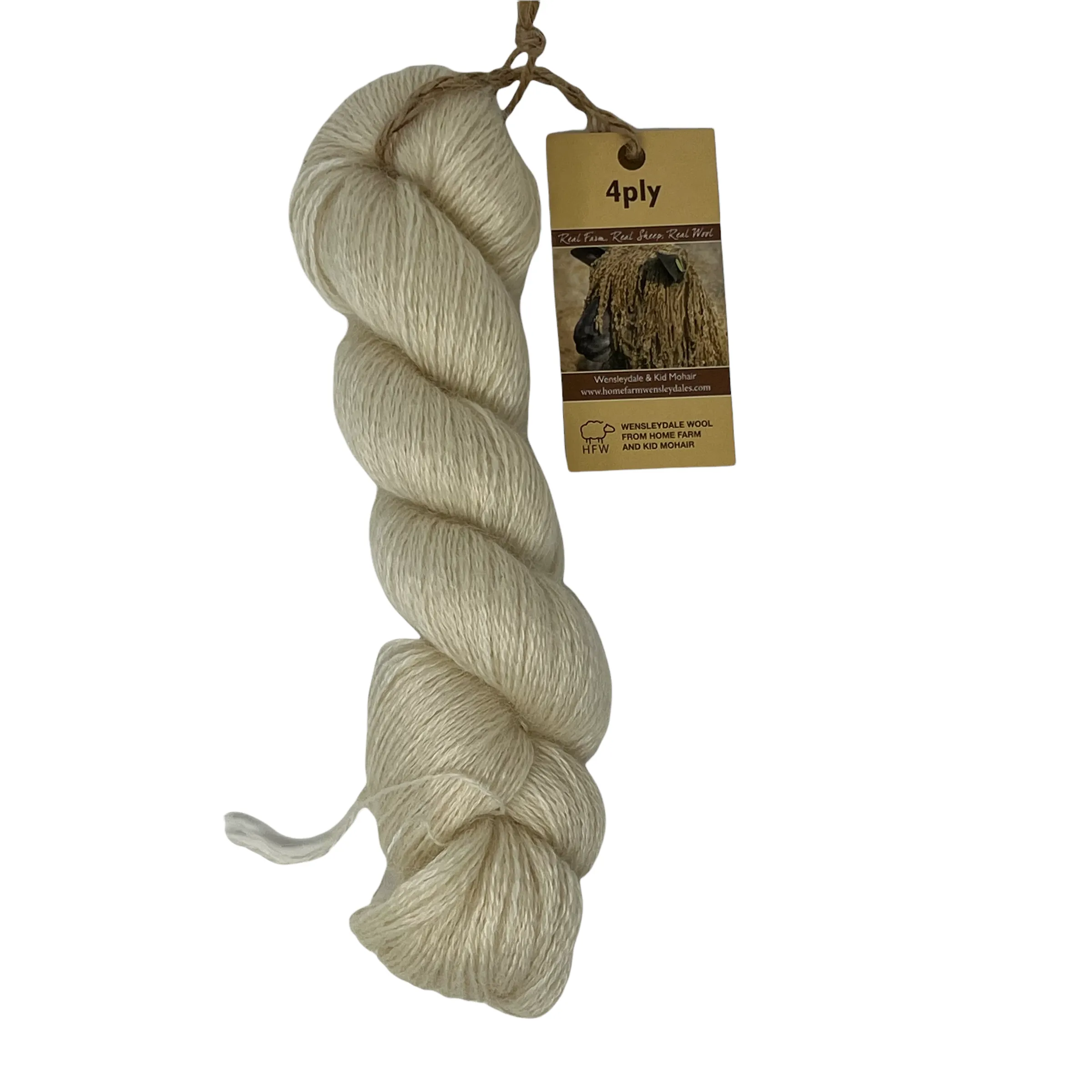 4ply (Fingering/Sports Weight) Kid Mohair and Wensleydale 100g (3.53 oz): Natural (undyed)