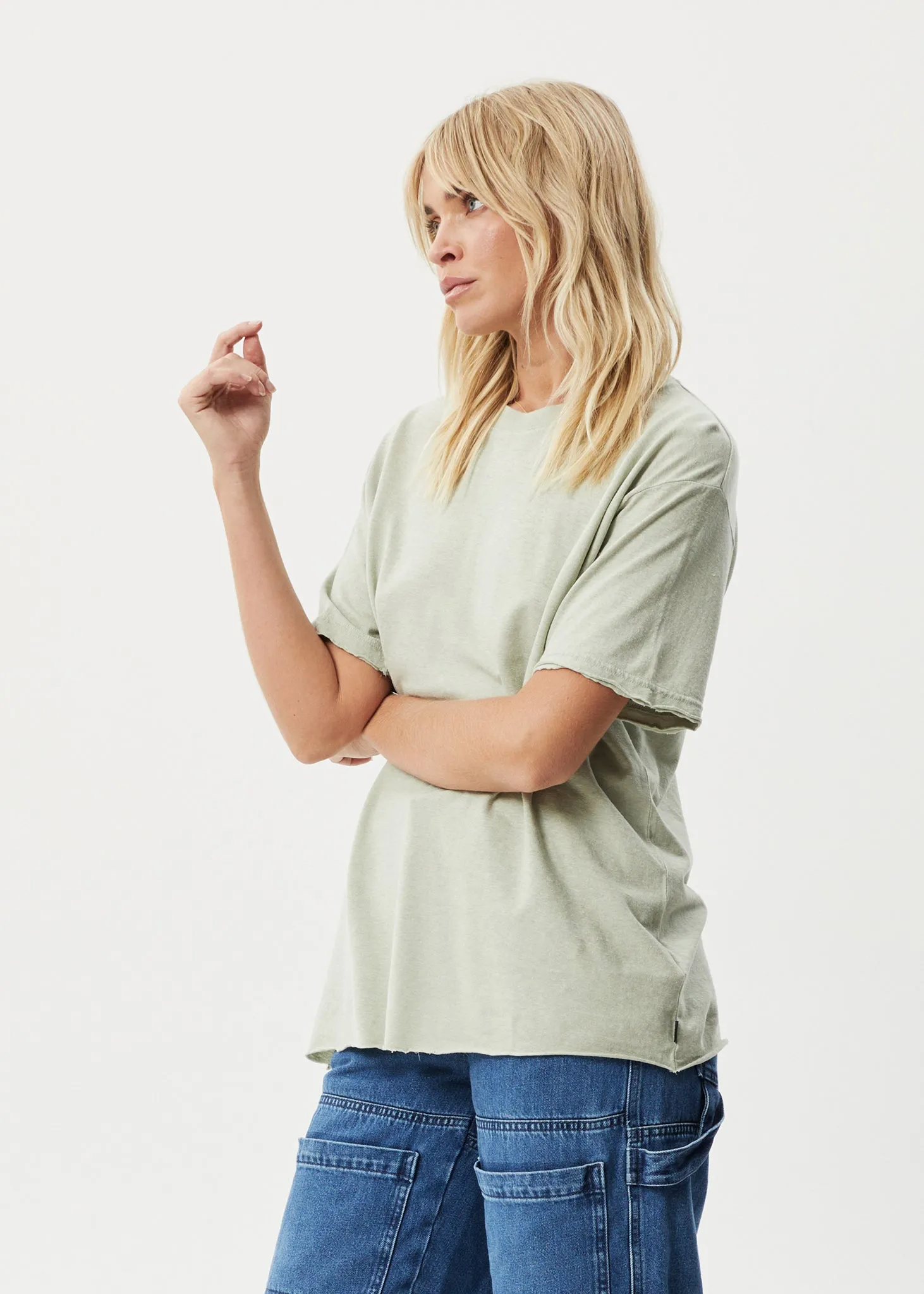 AFENDS Womens Slay - Oversized Tee - Eucalyptus