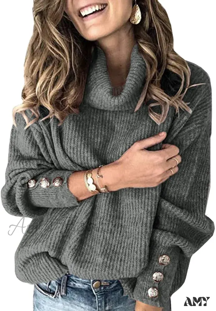 Amy Fashion - Women's Oversized Turtleneck Chunky Pullover Sweaters