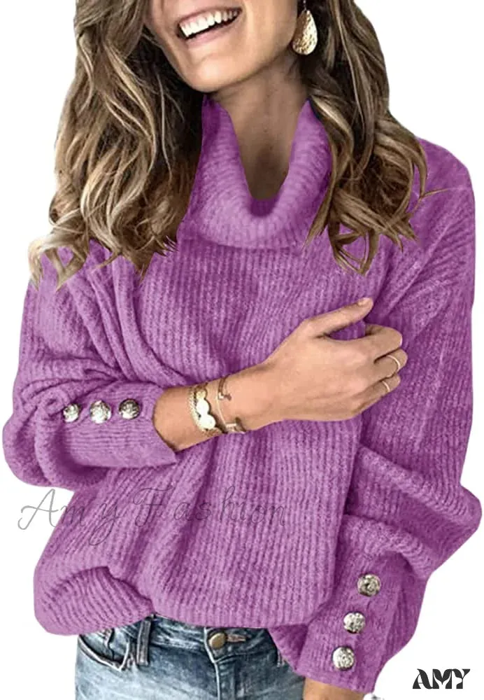 Amy Fashion - Women's Oversized Turtleneck Chunky Pullover Sweaters