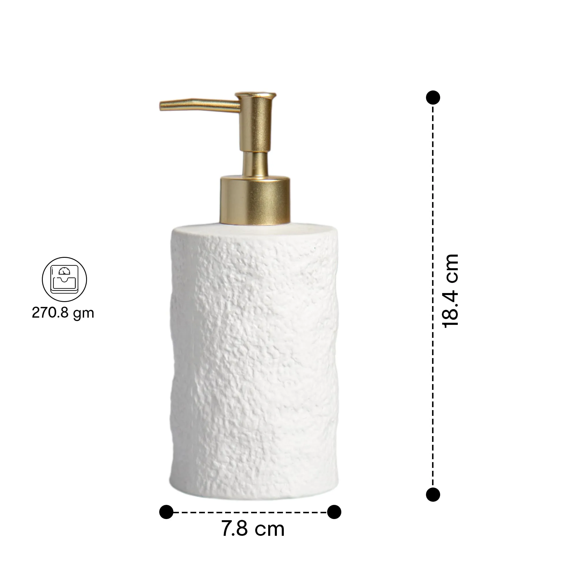 Anko Textured Soap Dispenser- Set of 3 | Bathroom Sanitizer, Lotion, Shampoo| Handwash Bottle for Kitchen | Soap Dispenser for Wash Basin | Bathroom Accessories | 18.4cm (H) x 7.8cm (Dia.)| White