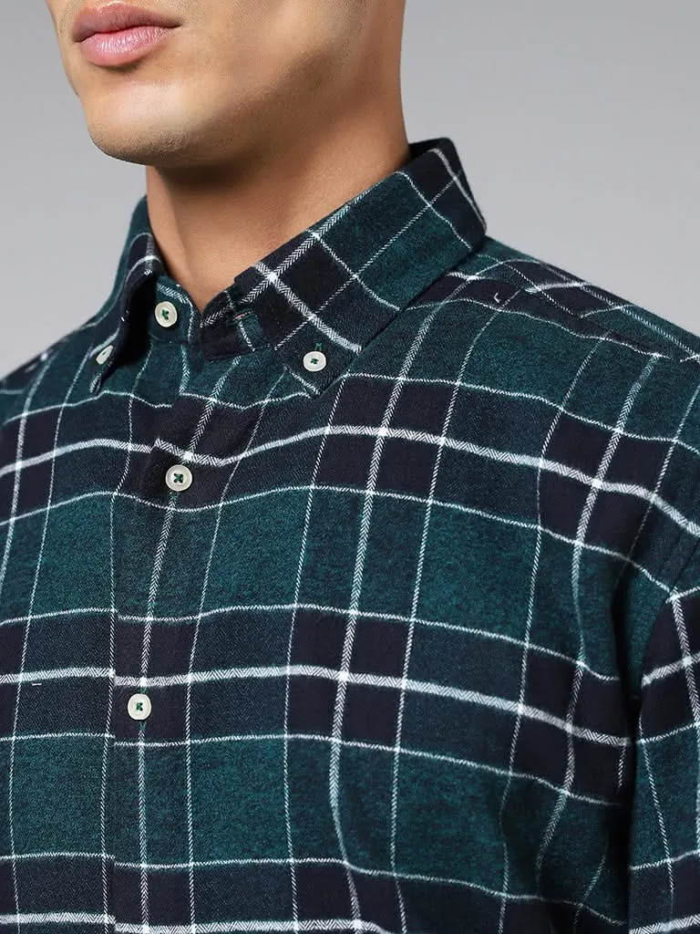 Ascot Green Checked Cotton Relaxed-Fit Shirt