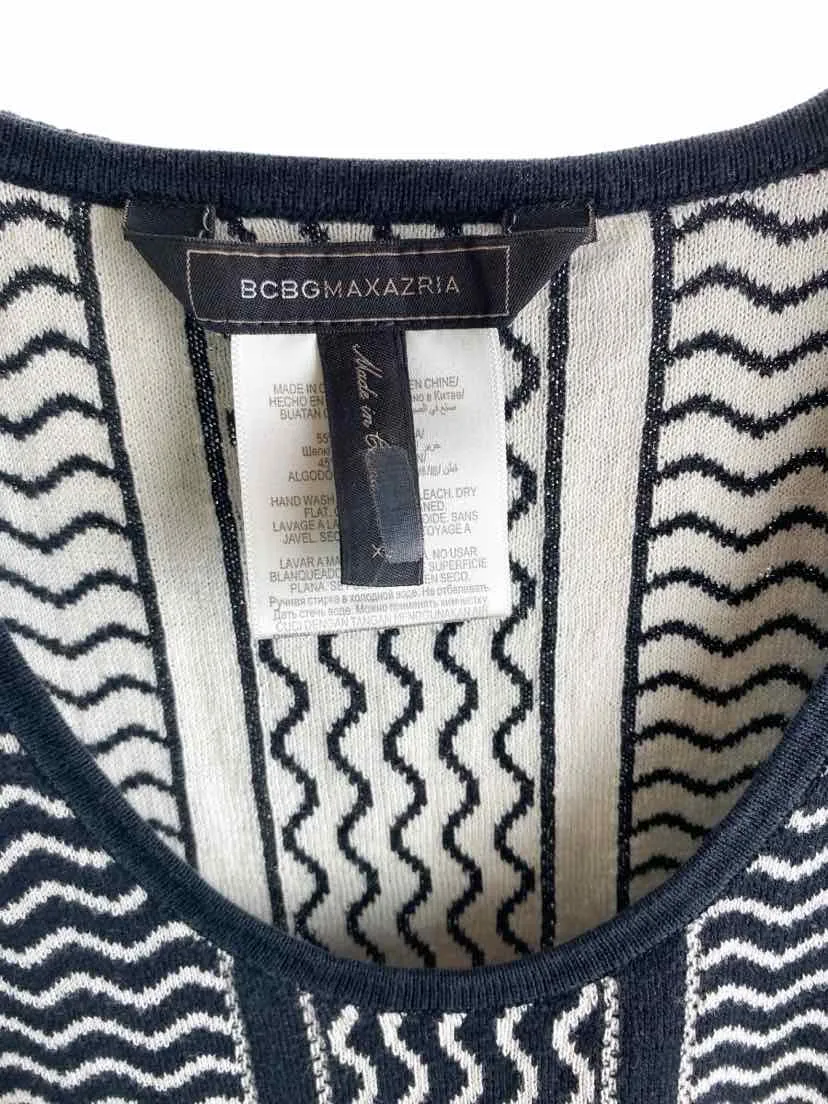 BCBG MAXAZRIA Women's Jacquard Peplum Sweater Tank Black White Size XS