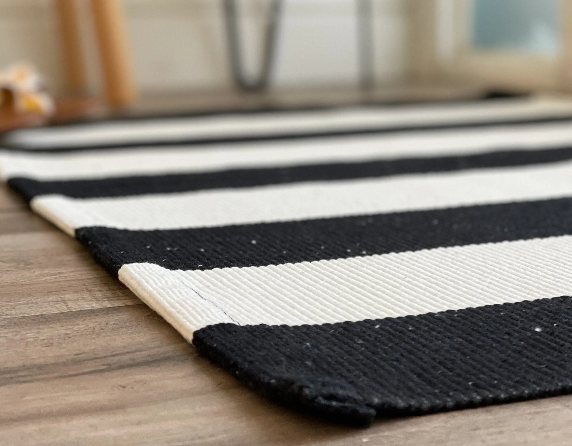 Black and White Striped Accent Rug