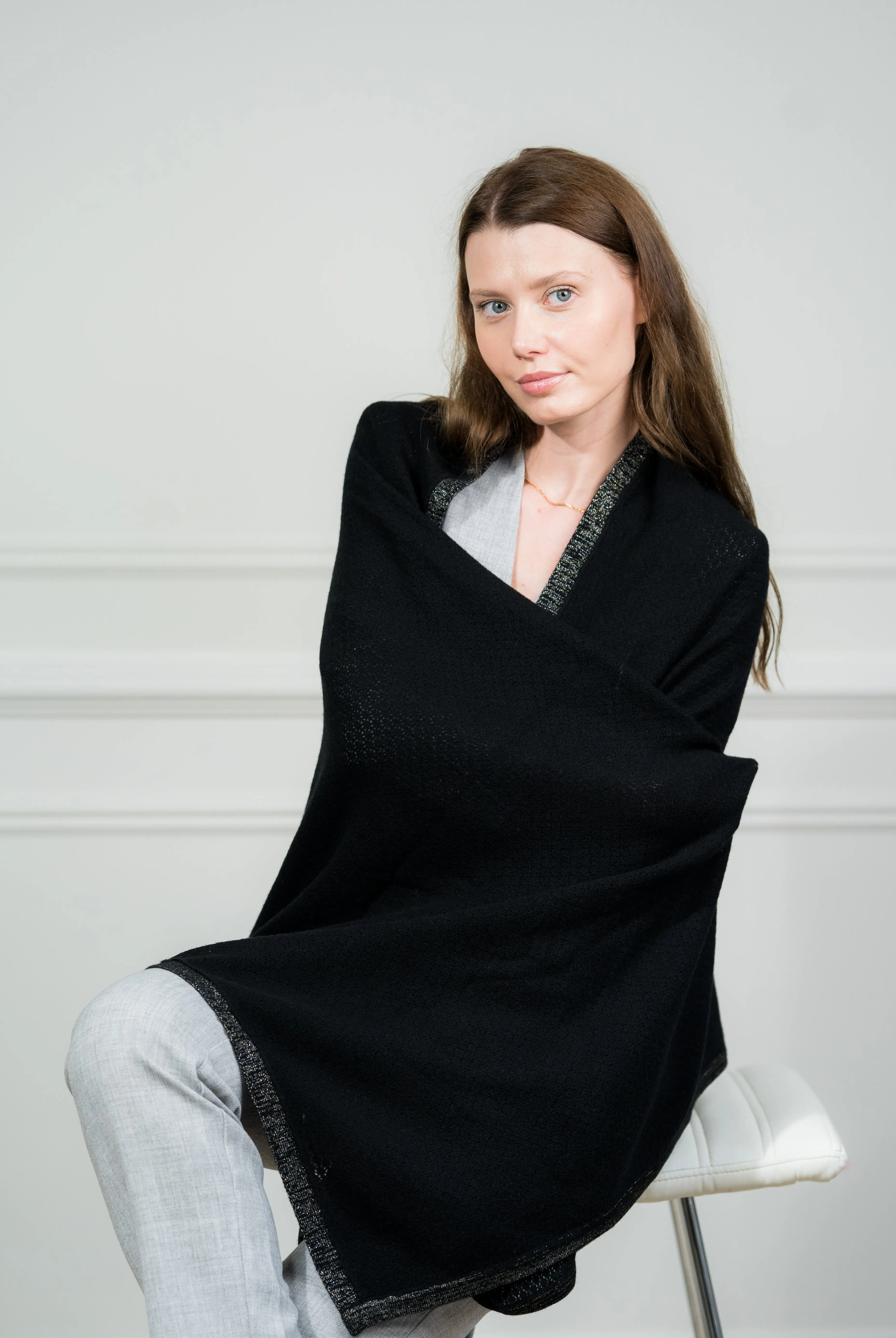 Black Pointelle Cashmere Wrap