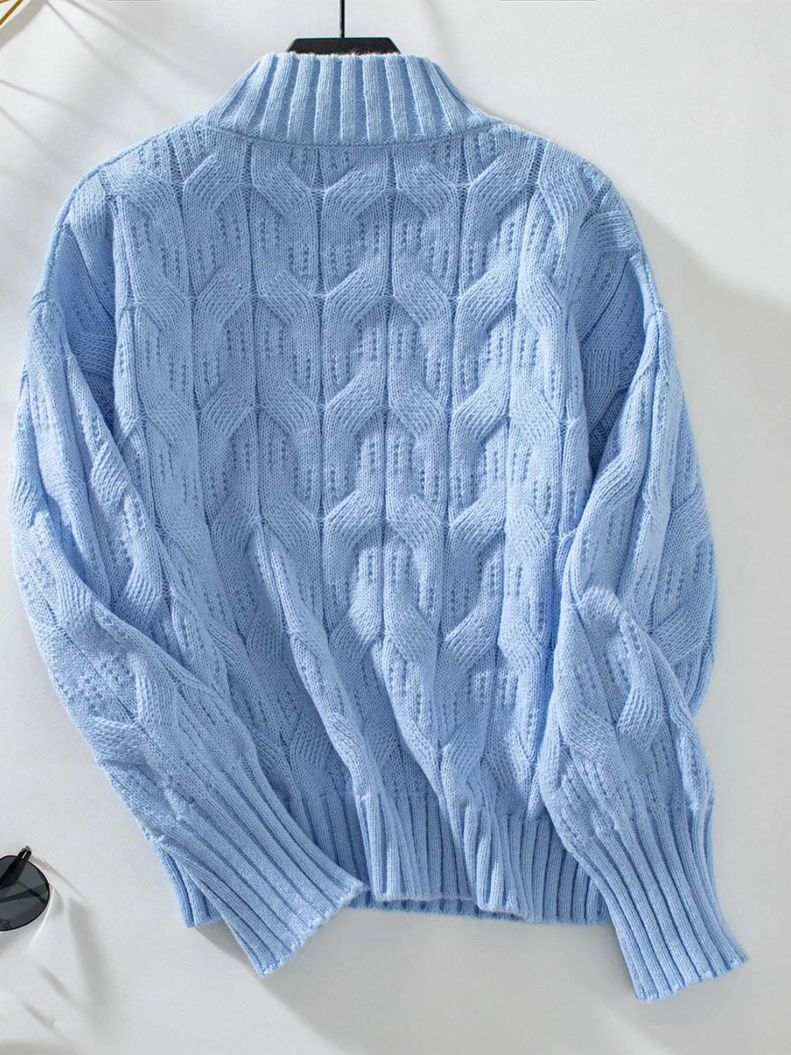 Cable Knit Mock Neck Long Sleeve Sweater