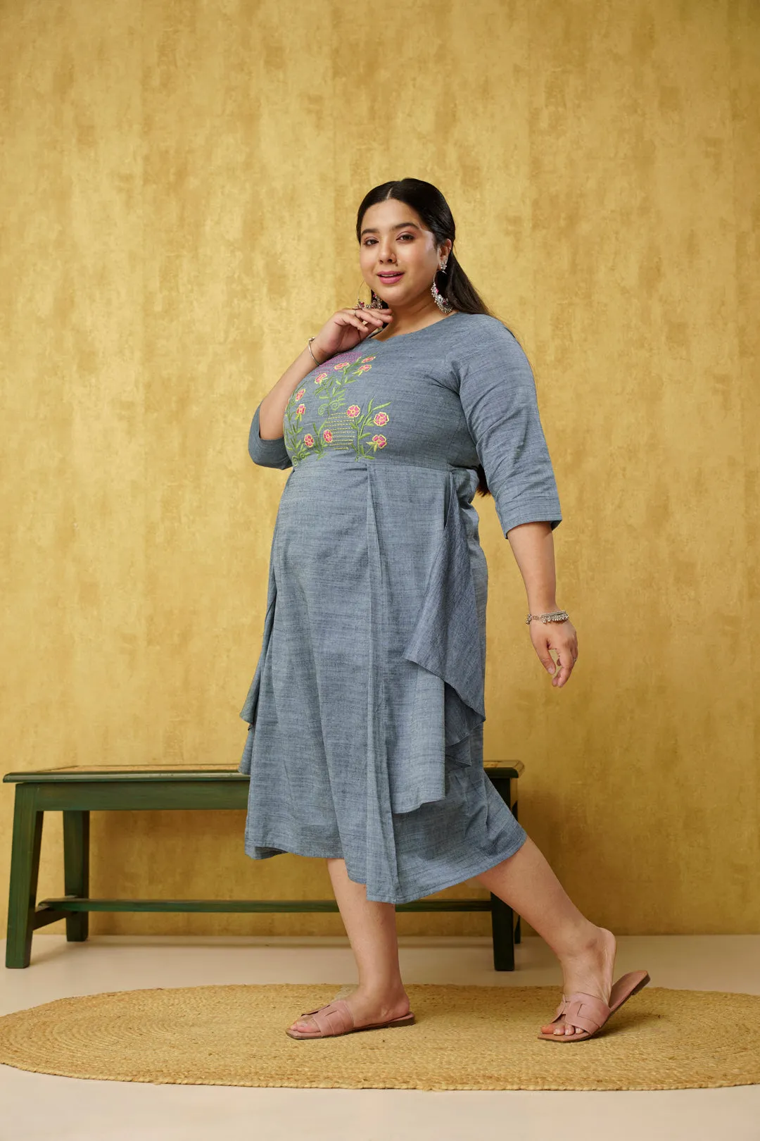 Charming Grey Rayon Slub Dress