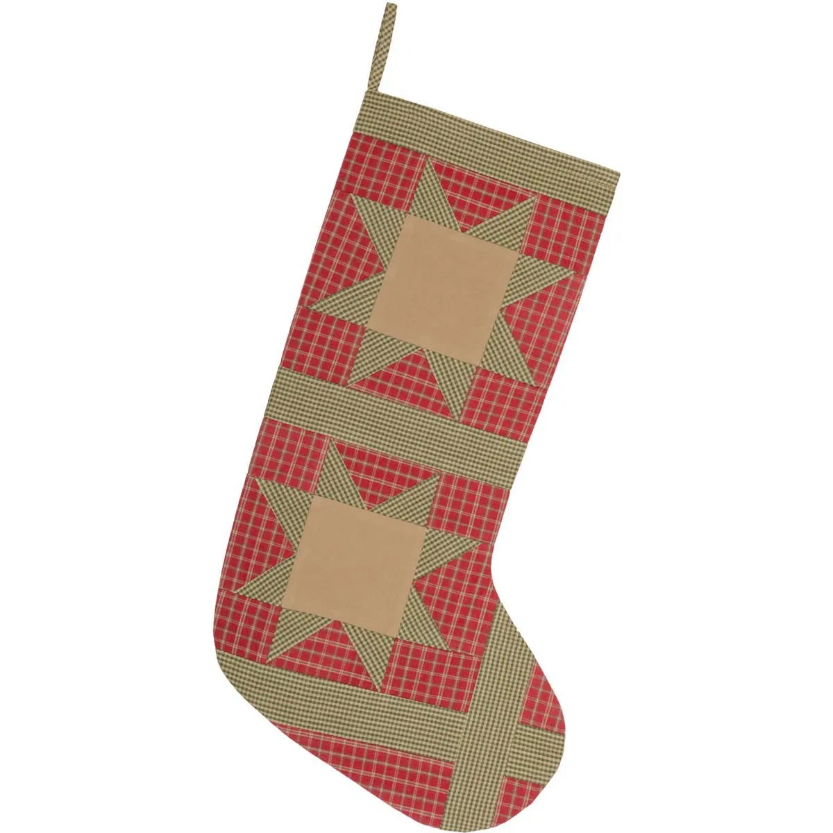 Christmas Stocking 12x20 Dolly Star Patchwork Red Green Tan Holiday Decor VHC Brands