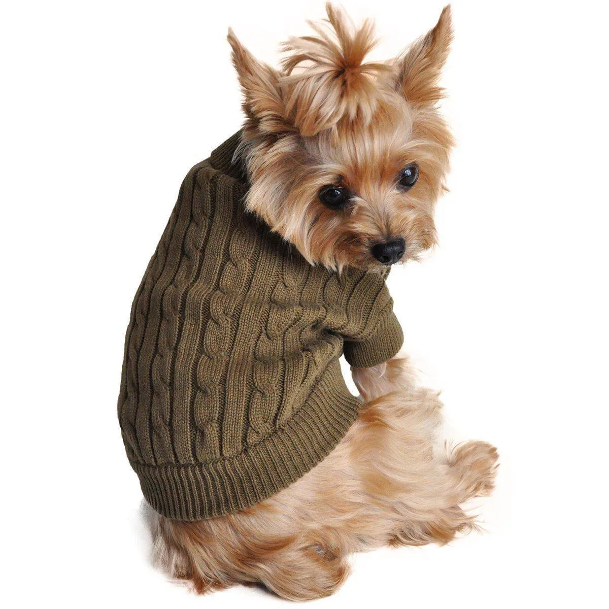 Combed Cotton Cable Knit Dog Sweater Herb Green