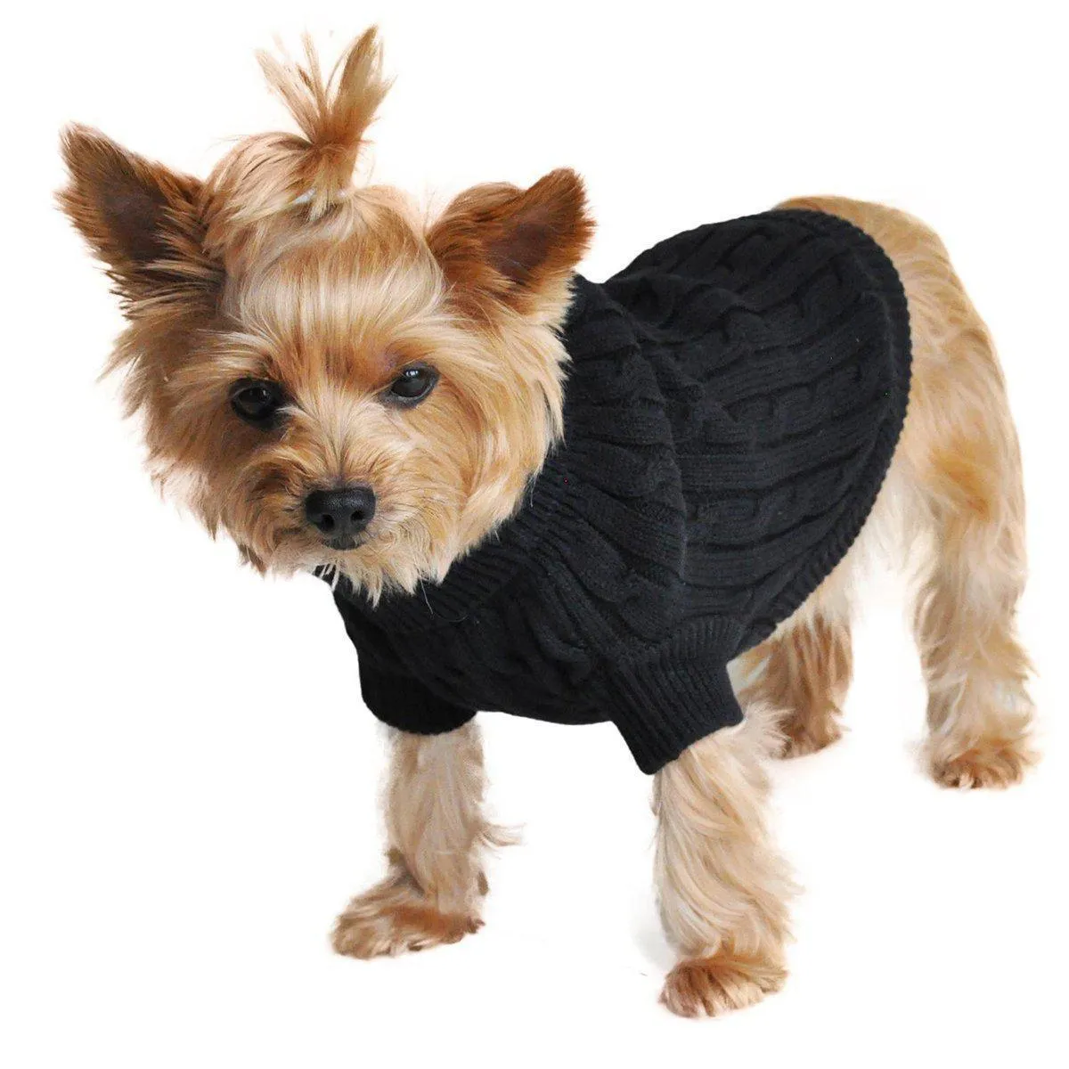 Combed Cotton Cable Knit Dog Sweater Jet Black