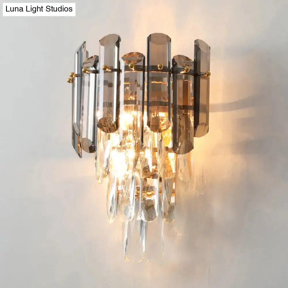 Contemporary Wall Sconce Lamp with Crystal Tiered Shade - 2-Light Bedroom Mounted Light