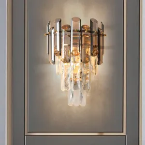 Contemporary Wall Sconce Lamp with Crystal Tiered Shade - 2-Light Bedroom Mounted Light