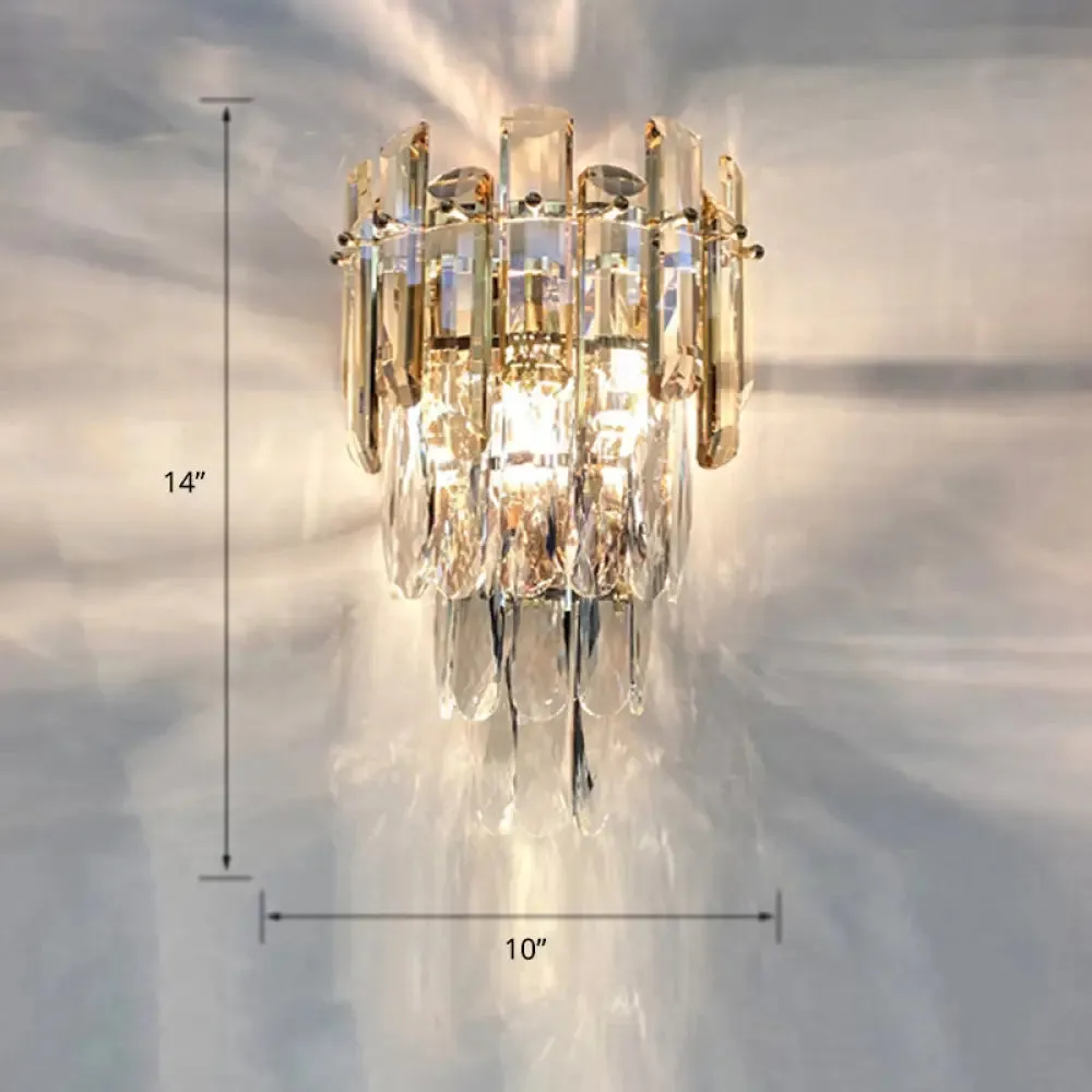 Contemporary Wall Sconce Lamp with Crystal Tiered Shade - 2-Light Bedroom Mounted Light