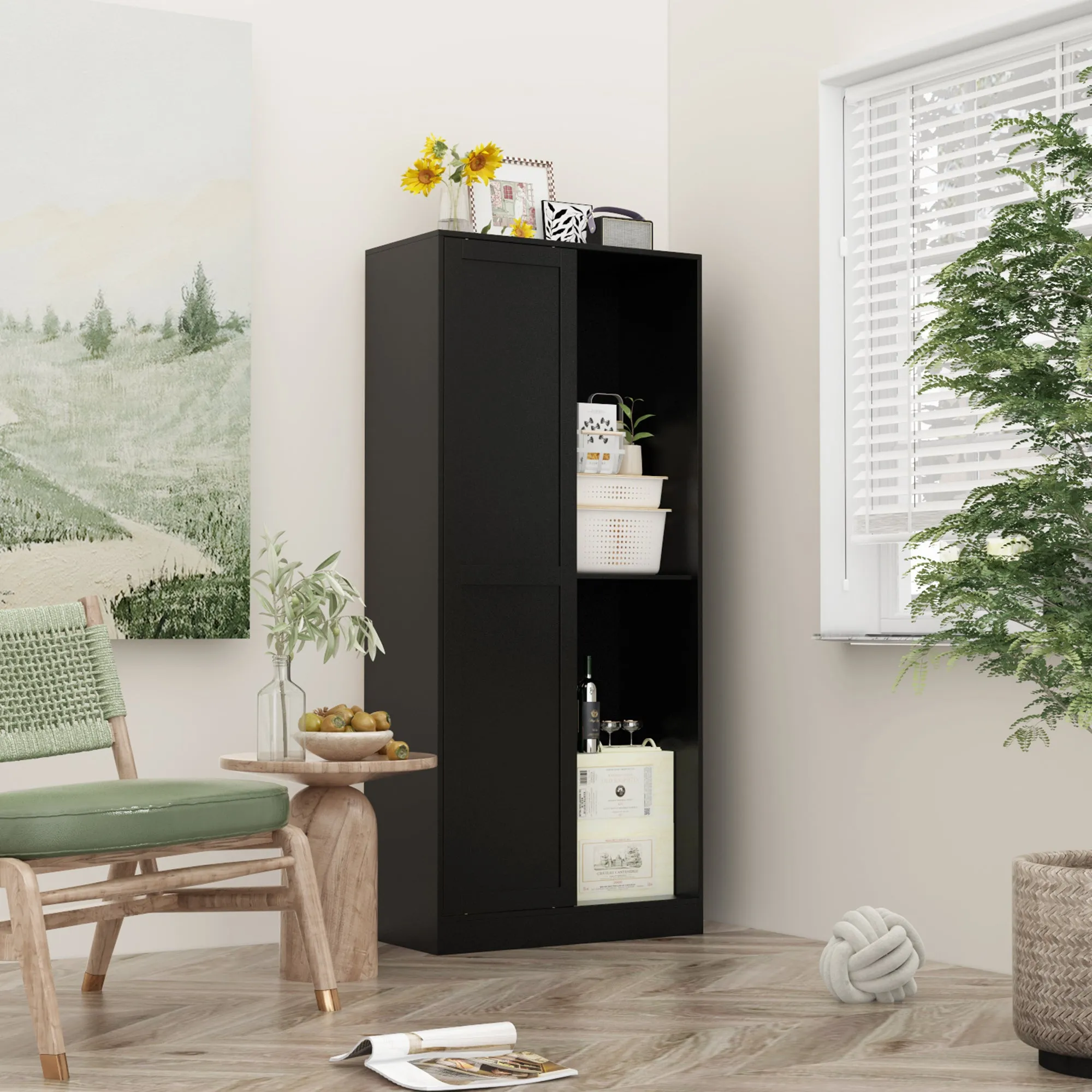 Contemporary/Modern Black Pantry with Wine Storage