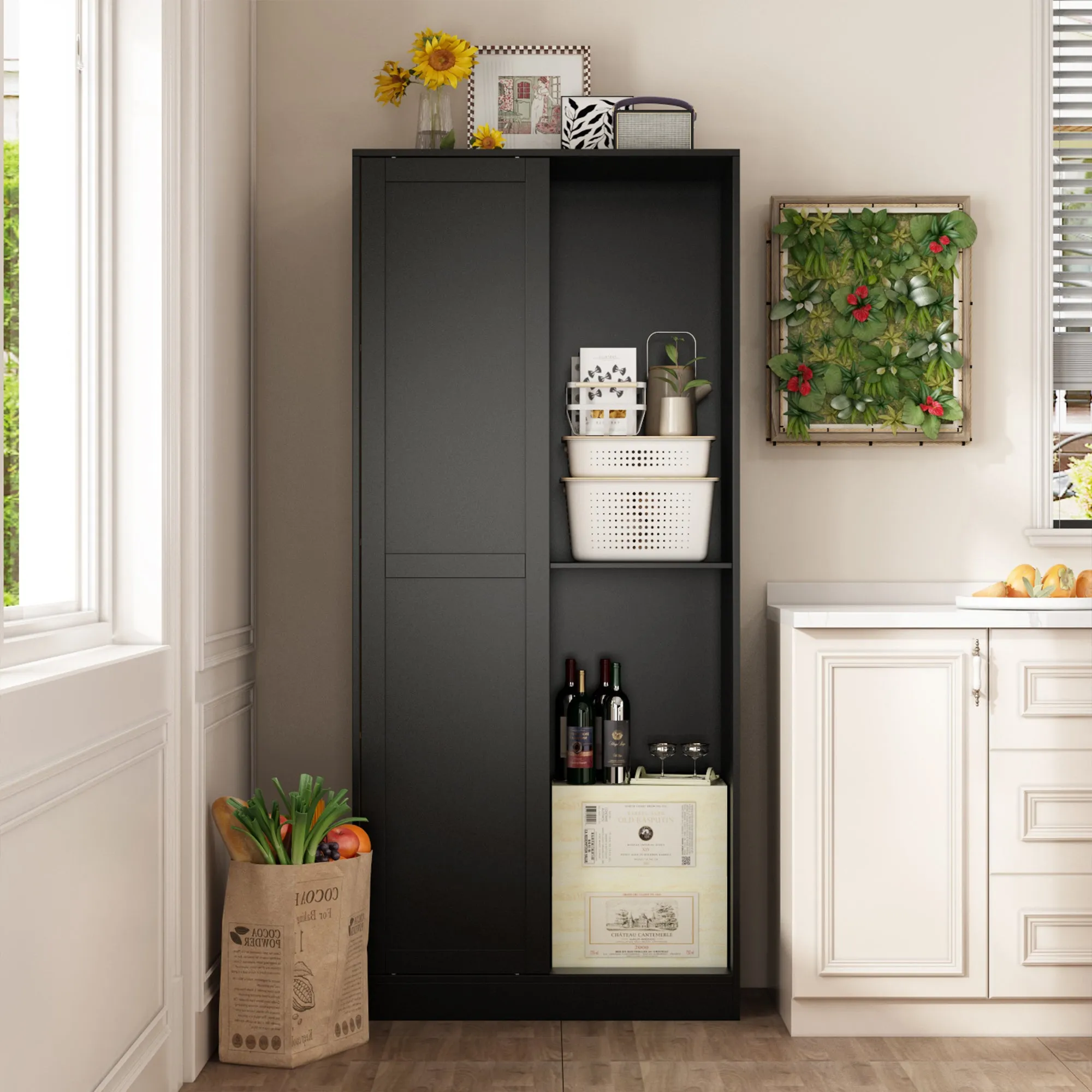 Contemporary/Modern Black Pantry with Wine Storage