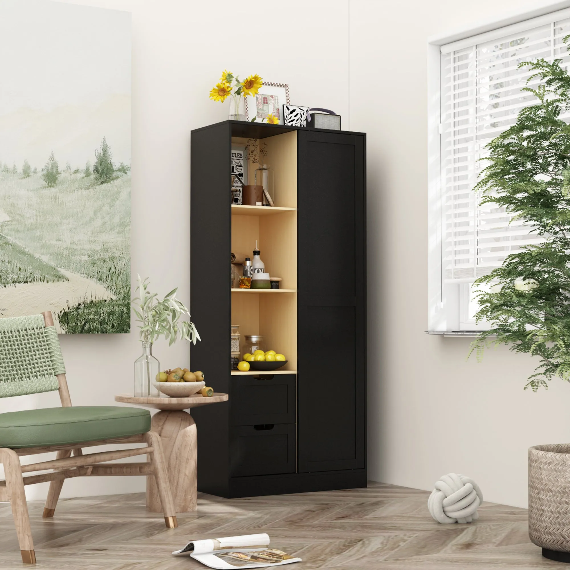 Contemporary/Modern Black Pantry with Wine Storage