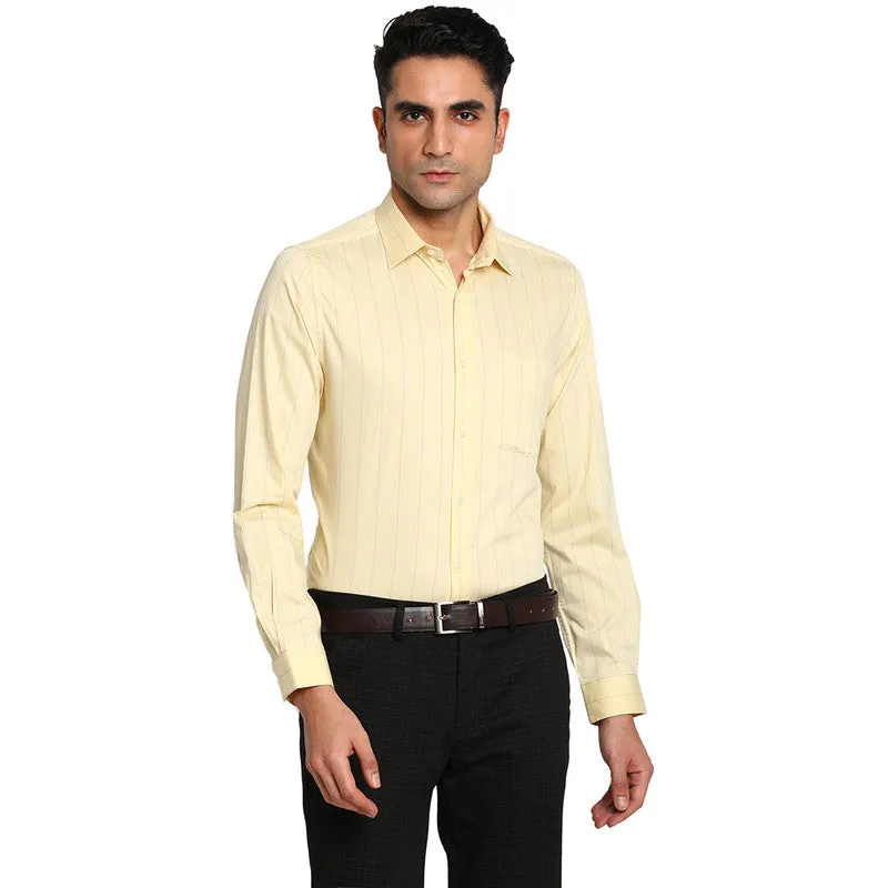 Cotton Beige Slim Fit Striped Formal Shirt