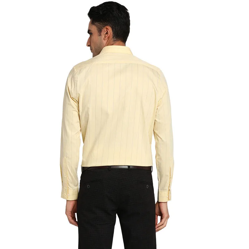 Cotton Beige Slim Fit Striped Formal Shirt