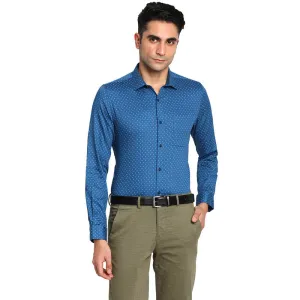 Cotton Blue Slim Fit Printed Formal Shirts