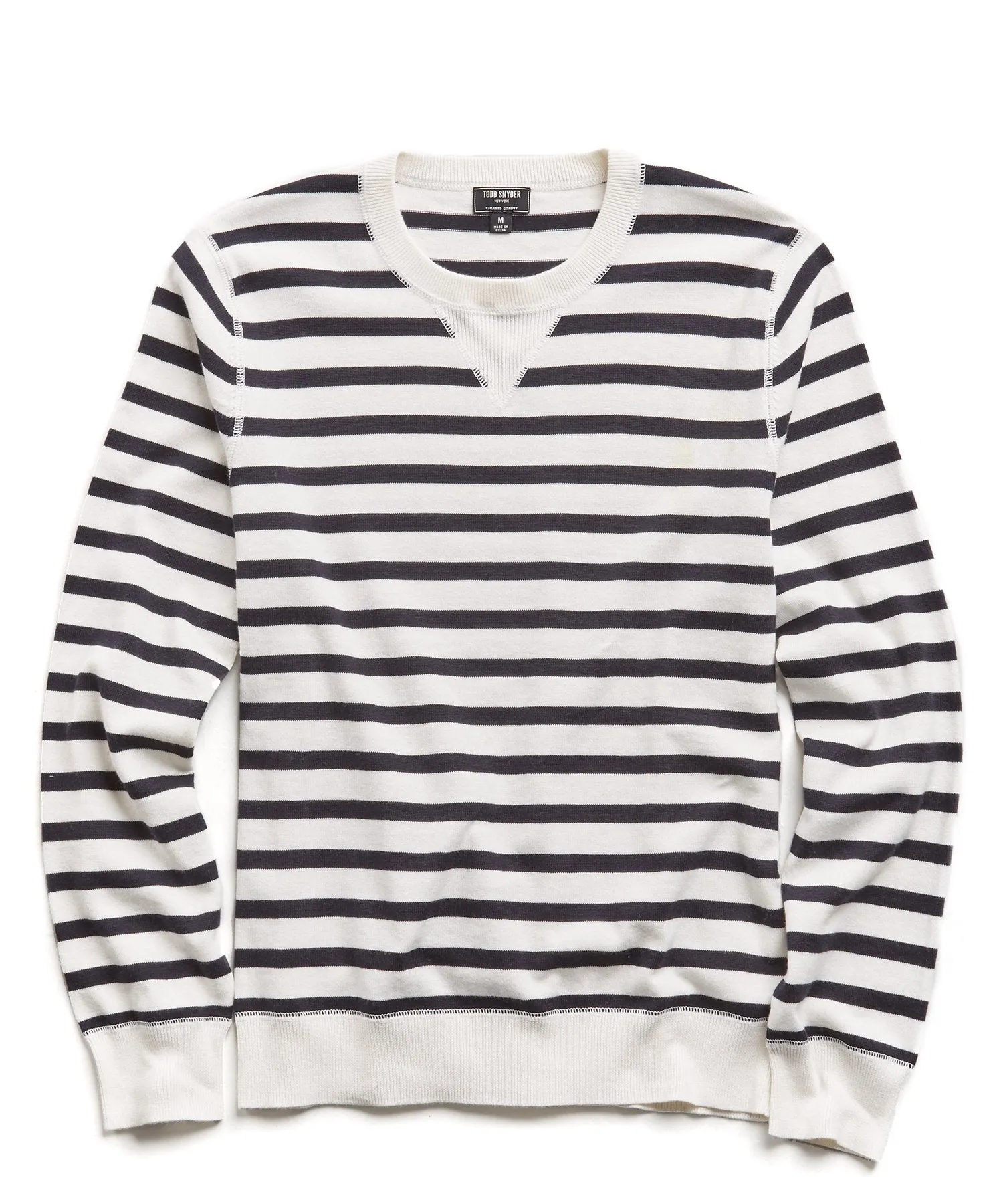 Cotton Cashmere Stripe Sweater in Navy/White