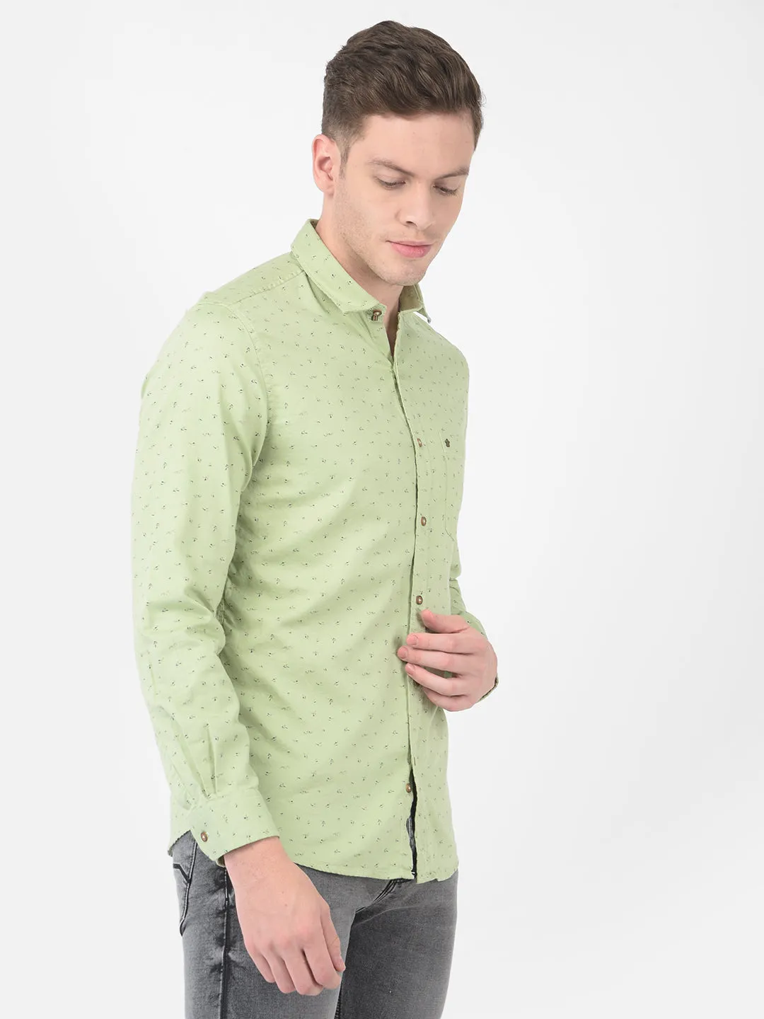 Cotton Green Slim Fit Printed Shirt