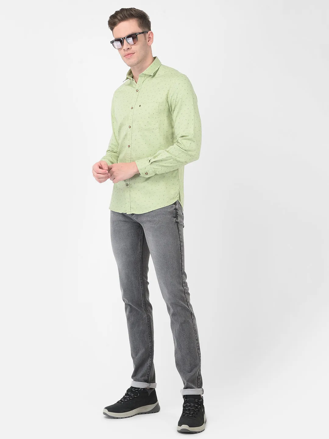 Cotton Green Slim Fit Printed Shirt