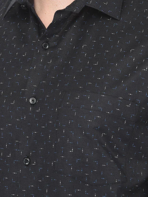 Cotton Linen Black Slim Fit Printed Shirt