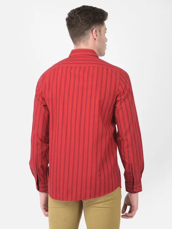 Cotton Red Slim Fit Striped Shirt