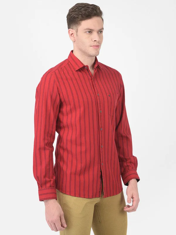 Cotton Red Slim Fit Striped Shirt