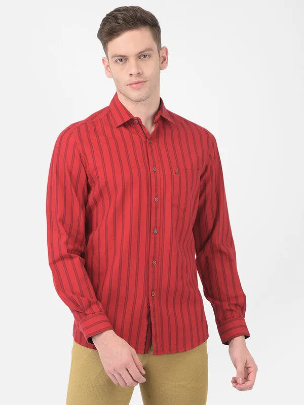 Cotton Red Slim Fit Striped Shirt