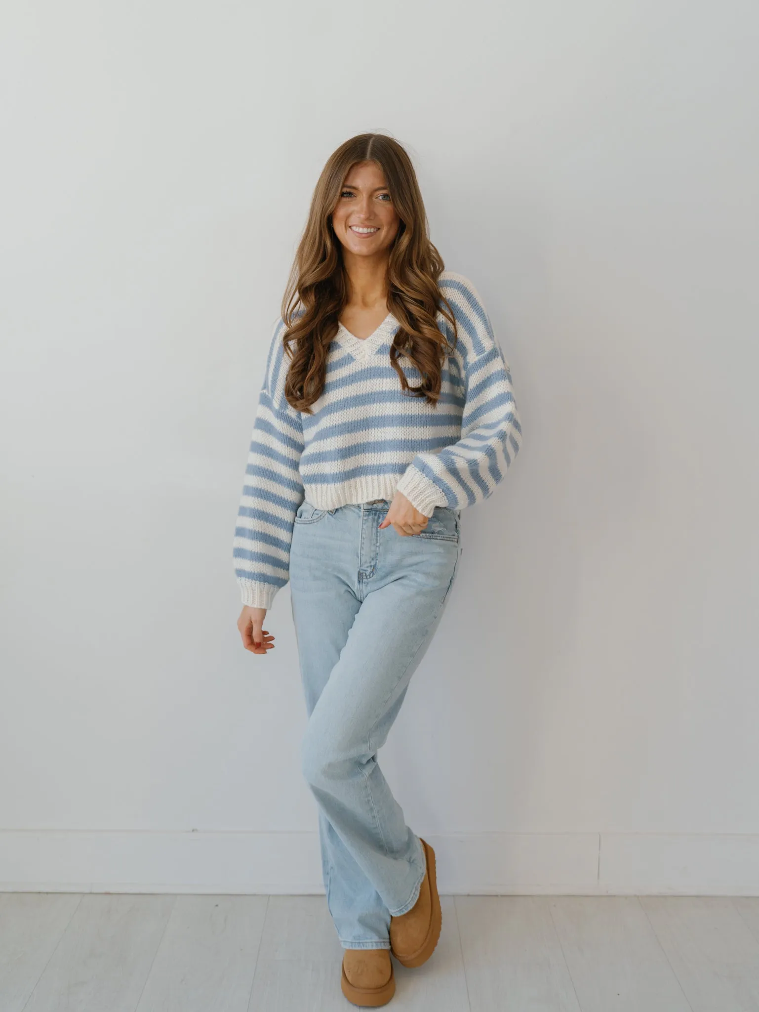 Cozy Moments Sweater - White/Lt. Blue Stripe