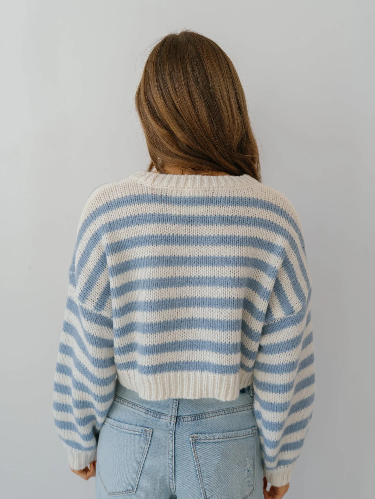 Cozy Moments Sweater - White/Lt. Blue Stripe