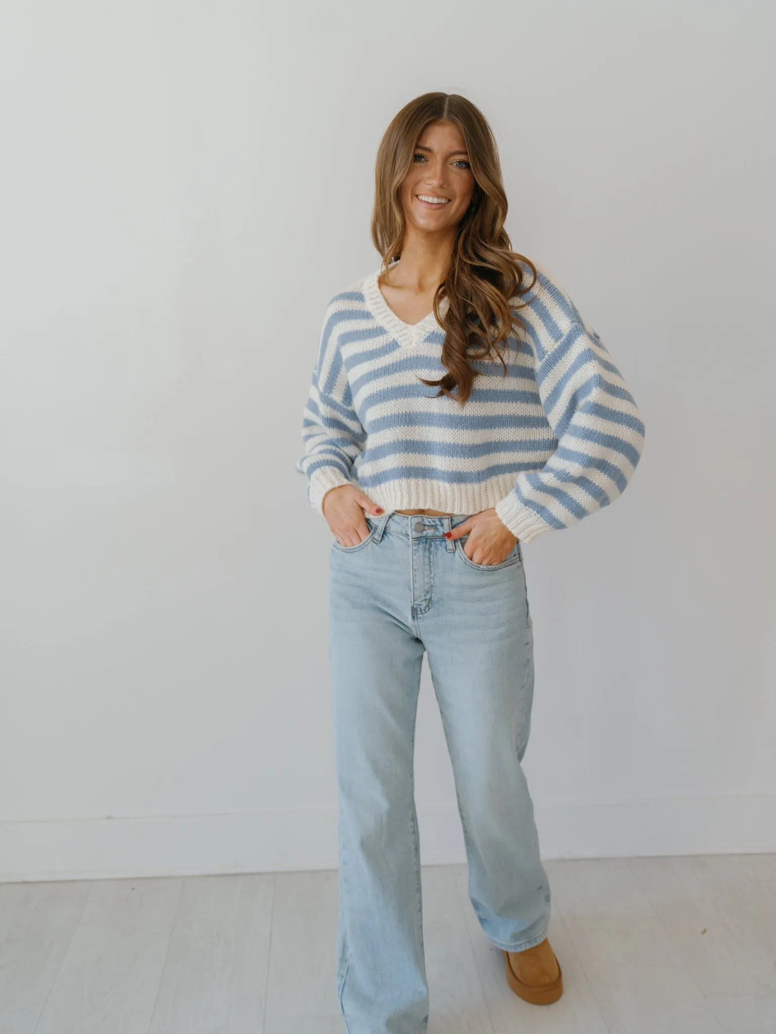 Cozy Moments Sweater - White/Lt. Blue Stripe