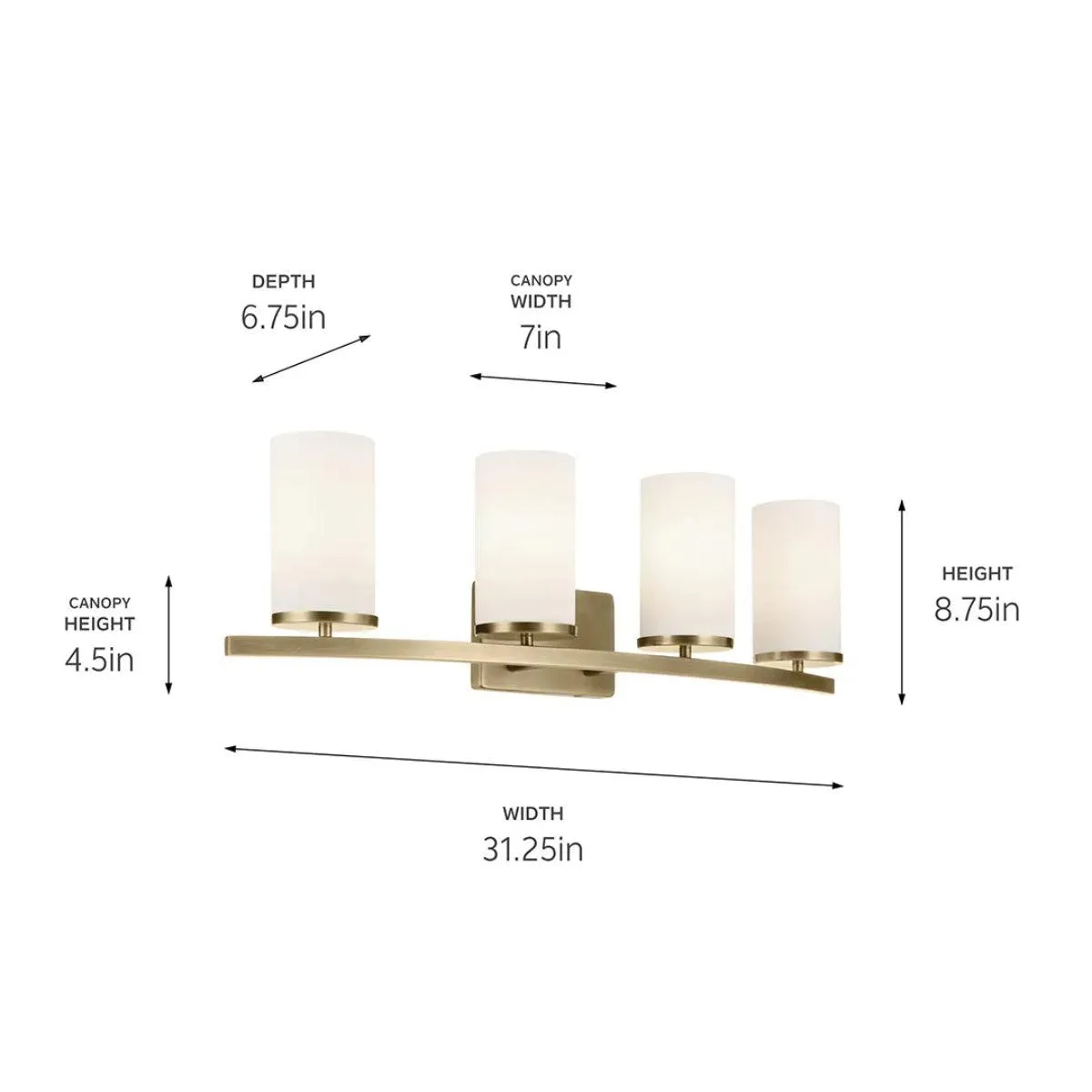 Crosby 31 In 4-Lights Bathroom Vanity Light With Satin Etched Cased Opal Glass, Gold Finish