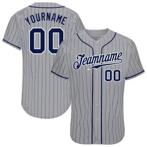 Custom Gray Navy Pinstripe Navy-White Authentic Baseball Jersey