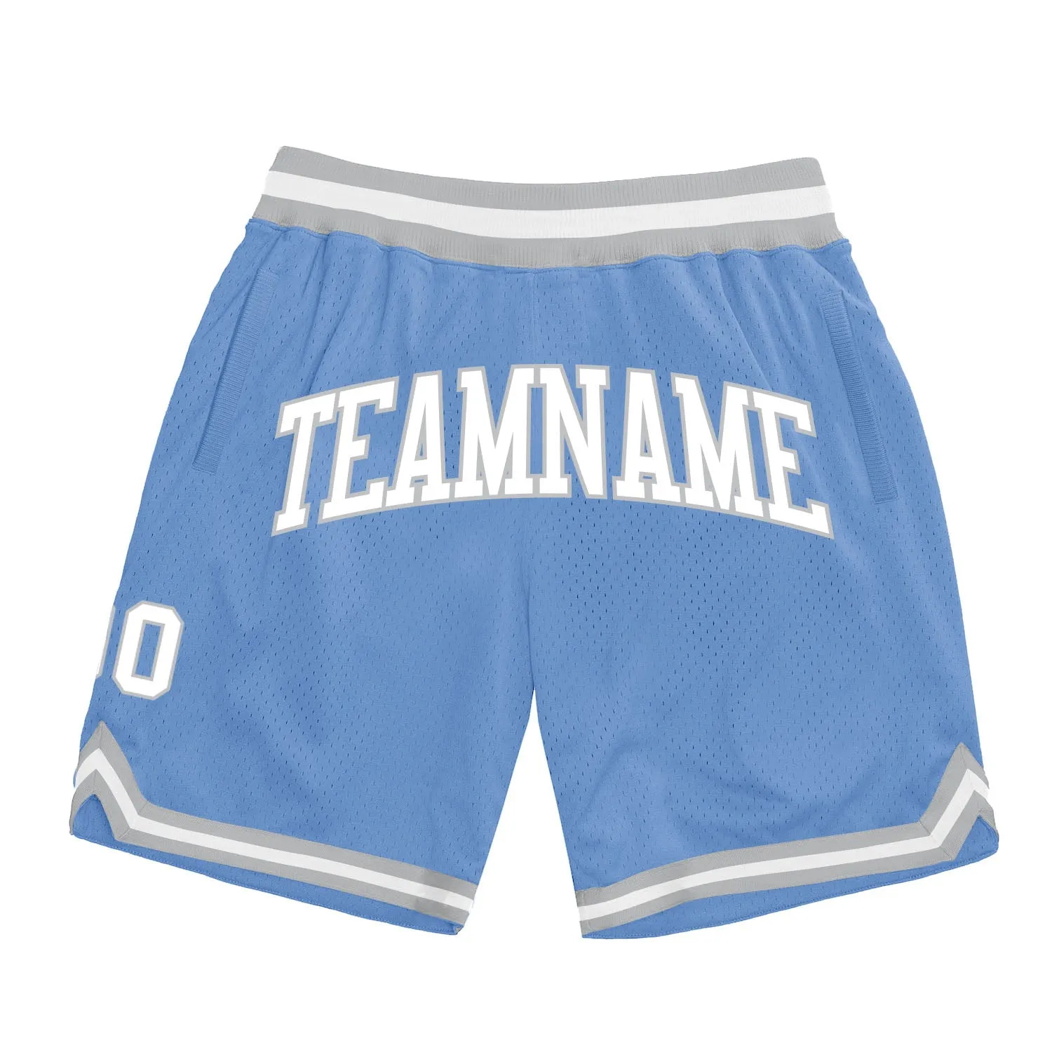 Custom Light Blue White-Gray Authentic Throwback Basketball Shorts