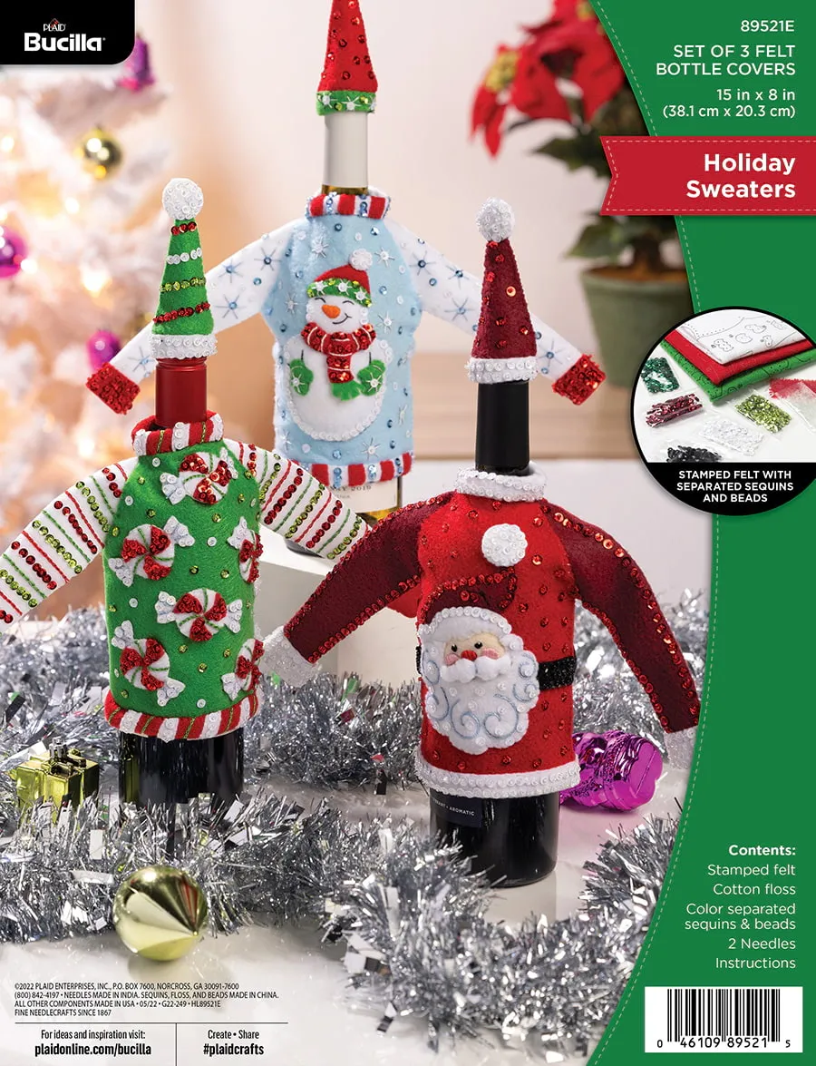 DIY Bucilla Holiday Sweaters Christmas Bottle Covers Felt Craft Kit