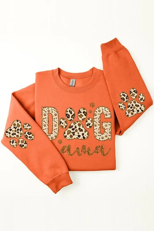 Dog Mama Elbow Printed Graphic Fleece Sweatshirt