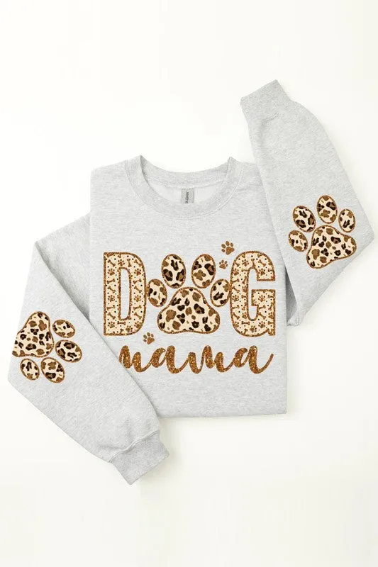 Dog Mama Elbow Printed Graphic Fleece Sweatshirt