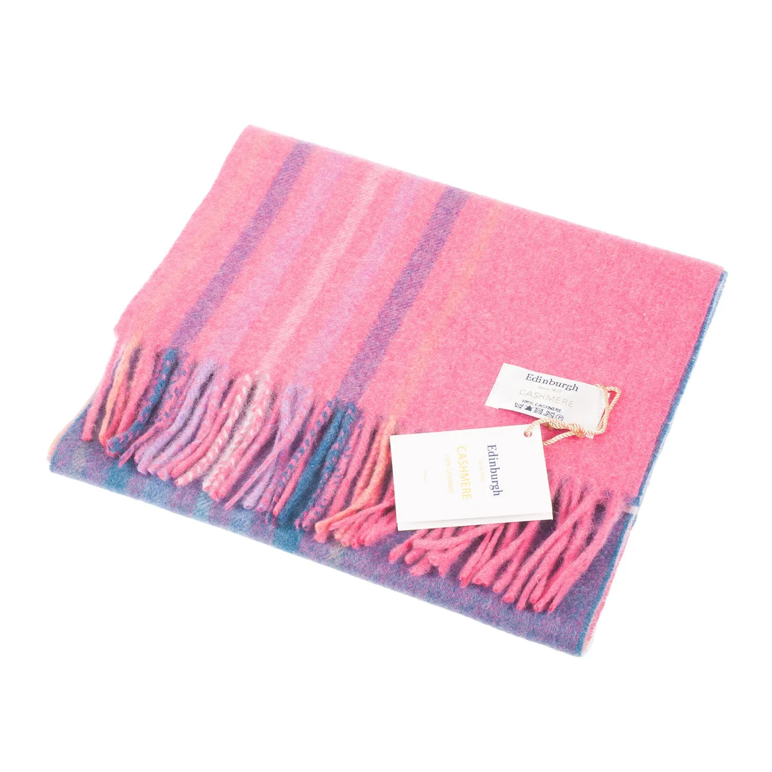 Edinburgh Cashmere Scarf  Barcode Check - Coral/Berry