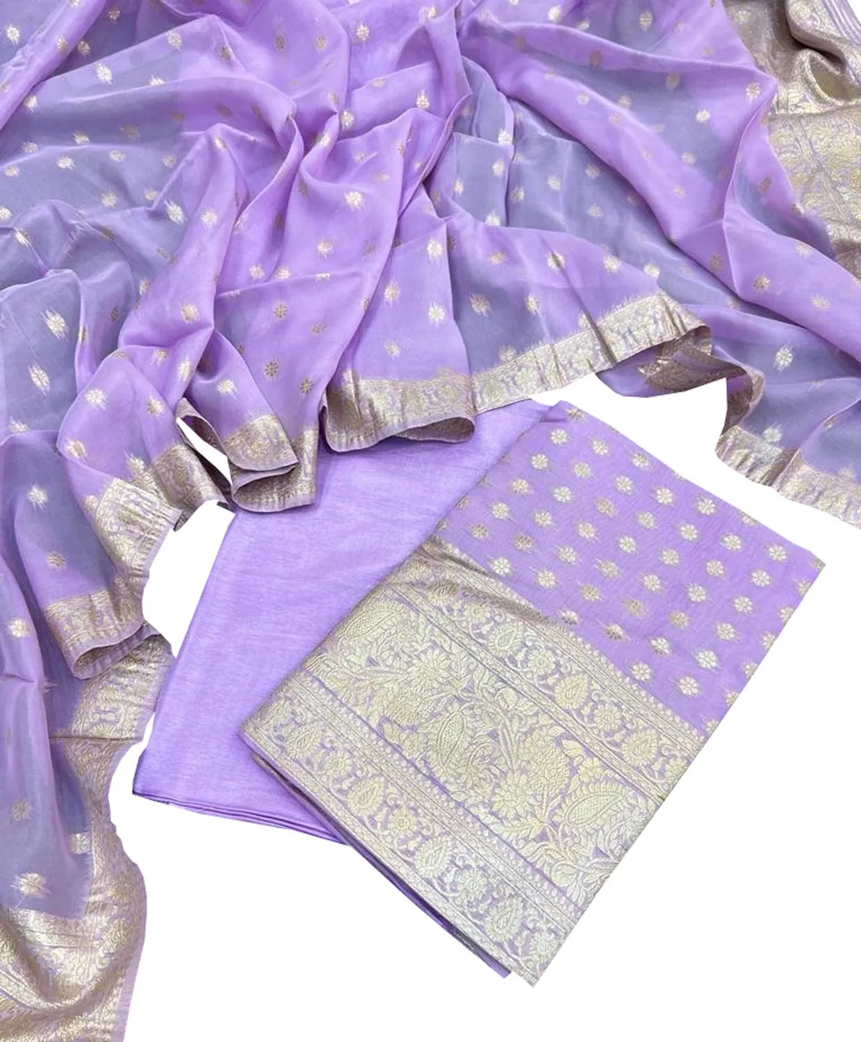 Elegant Purple Banarasi Georgette Three Piece Suit Set