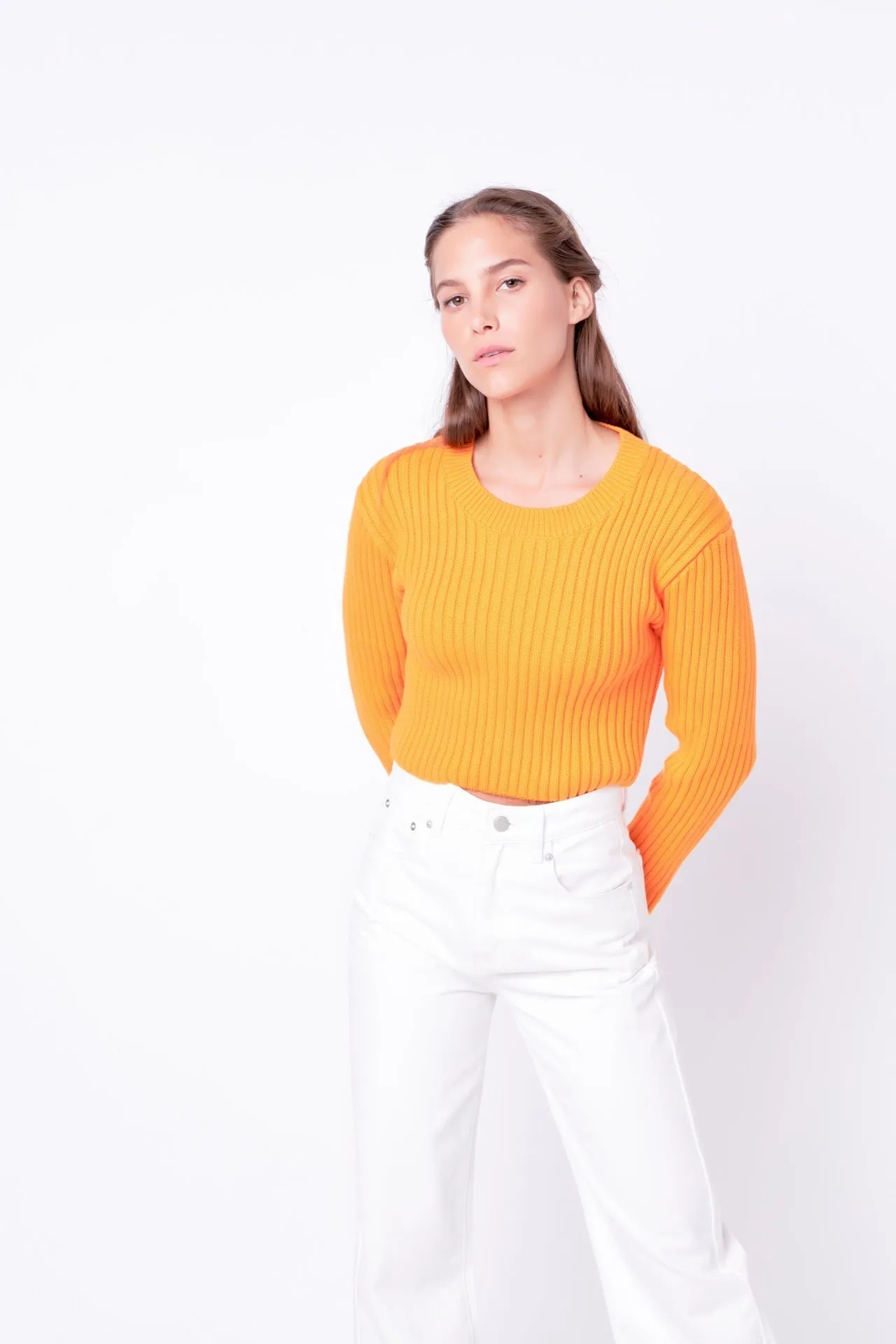 English Factory - Cropped Ribbed Knit Sweater