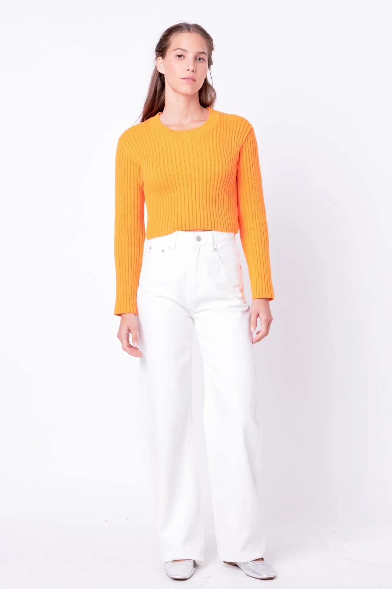 English Factory - Cropped Ribbed Knit Sweater