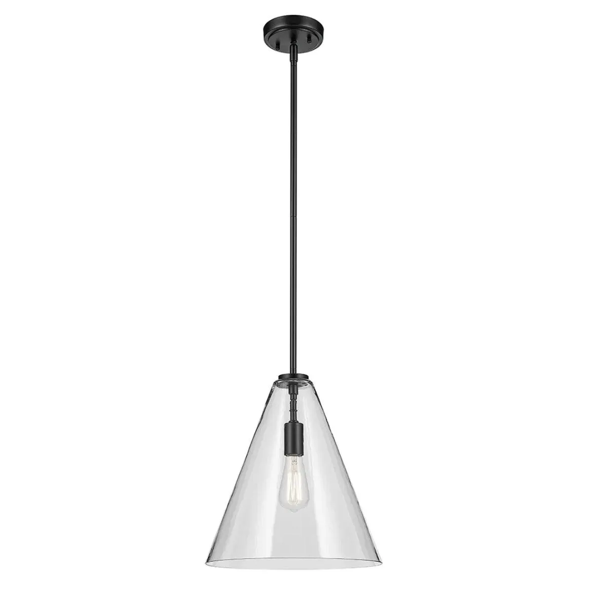 Everly 16" 1-Light Cone Pendant Light with Clear Glass, Black Finish